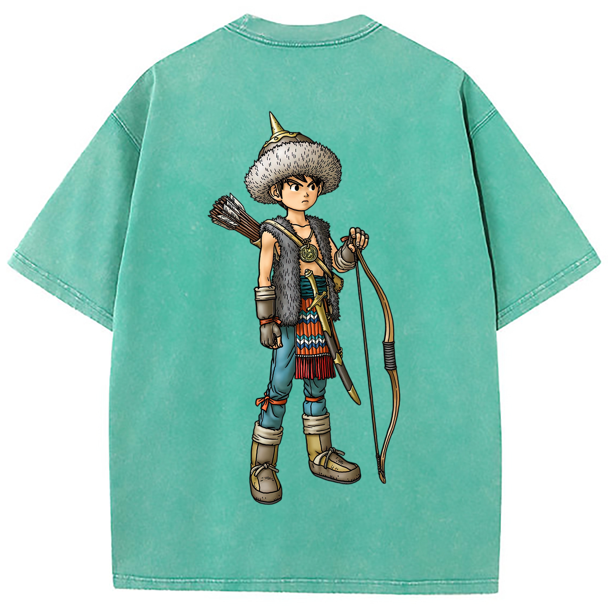 （画像用） ドラゴンクエスト Doragon Kuesuto Dragon Quest 綿100% ヴィンテージ風 半袖Tシャツ（背面プリント）